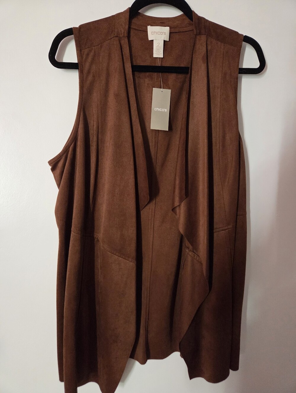 Chico's Brown Faux Suede Sleeveless Drape Vest - Rich Chestnut